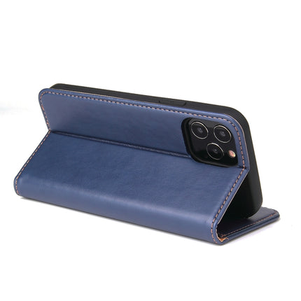 For iPhone 12 mini Fierre Shann PU Genuine Leather Texture Horizontal Flip Leather Case with Holder & Card Slots & Wallet(Blue)-garmade.com