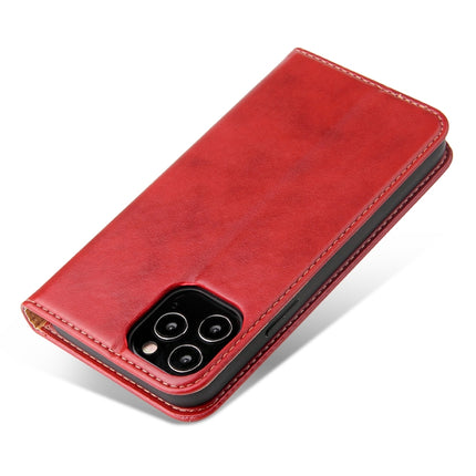 For iPhone 12 / 12 Pro Fierre Shann PU Genuine Leather Texture Horizontal Flip Leather Case with Holder & Card Slots & Wallet(Red)-garmade.com