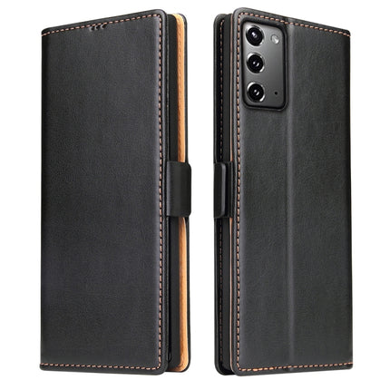 For Samsung Galaxy Note20 Fierre Shann PU Genuine Leather Texture Horizontal Flip Leather Case with Holder & Card Slots & Wallet(Black)-garmade.com