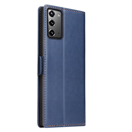 For Samsung Galaxy Note20 Fierre Shann PU Genuine Leather Texture Horizontal Flip Leather Case with Holder & Card Slots & Wallet(Blue)-garmade.com