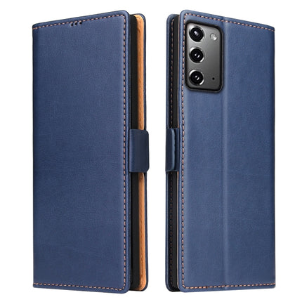 For Samsung Galaxy Note20 Ultra Fierre Shann PU Genuine Leather Texture Horizontal Flip Leather Case with Holder & Card Slots & Wallet(Blue)-garmade.com