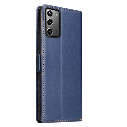 For Samsung Galaxy Note20 Ultra Fierre Shann PU Genuine Leather Texture Horizontal Flip Leather Case with Holder & Card Slots & Wallet(Blue)-garmade.com