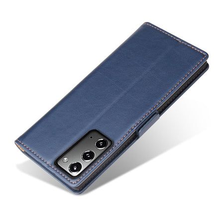 For Samsung Galaxy Note20 Ultra Fierre Shann PU Genuine Leather Texture Horizontal Flip Leather Case with Holder & Card Slots & Wallet(Blue)-garmade.com