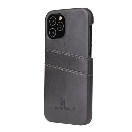 For iPhone 12 / 12 Pro Fierre Shann Retro Oil Wax Texture PU Leather Case with Card Slots(Grey)-garmade.com