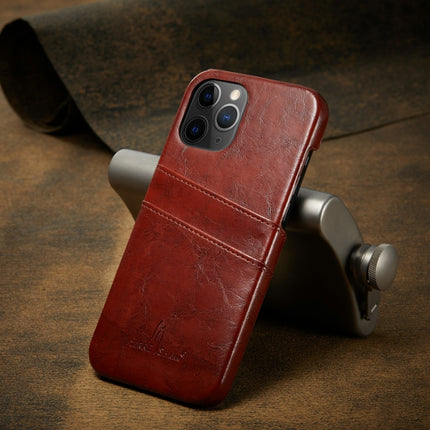 For iPhone 12 / 12 Pro Fierre Shann Retro Oil Wax Texture PU Leather Case with Card Slots(Brown)-garmade.com