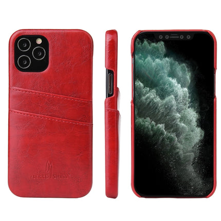 For iPhone 12 / 12 Pro Fierre Shann Retro Oil Wax Texture PU Leather Case with Card Slots(Red)-garmade.com