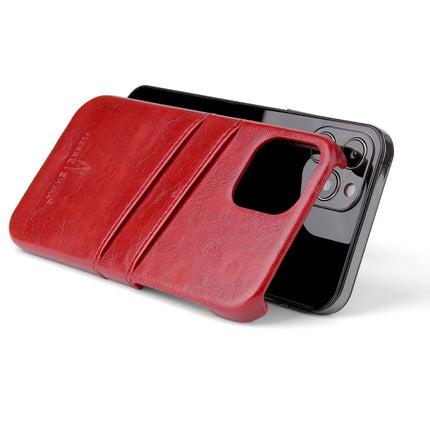 For iPhone 12 / 12 Pro Fierre Shann Retro Oil Wax Texture PU Leather Case with Card Slots(Red)-garmade.com