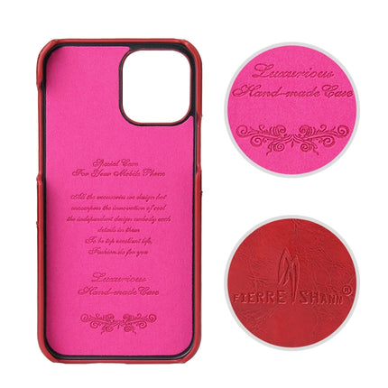 For iPhone 12 / 12 Pro Fierre Shann Retro Oil Wax Texture PU Leather Case with Card Slots(Red)-garmade.com