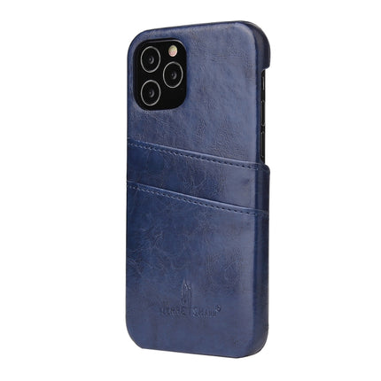 For iPhone 12 / 12 Pro Fierre Shann Retro Oil Wax Texture PU Leather Case with Card Slots(Blue)-garmade.com