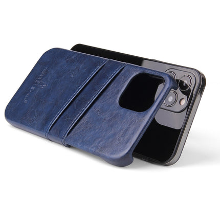 For iPhone 12 / 12 Pro Fierre Shann Retro Oil Wax Texture PU Leather Case with Card Slots(Blue)-garmade.com