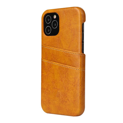 For iPhone 12 / 12 Pro Fierre Shann Retro Oil Wax Texture PU Leather Case with Card Slots(Yellow)-garmade.com