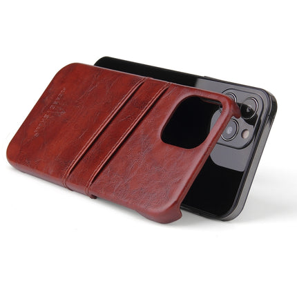 For iPhone 12 mini Fierre Shann Retro Oil Wax Texture PU Leather Case with Card Slots(Brown)-garmade.com
