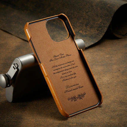 For iPhone 12 mini Fierre Shann Retro Oil Wax Texture PU Leather Case with Card Slots(Yellow)-garmade.com