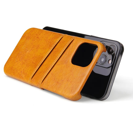 For iPhone 12 mini Fierre Shann Retro Oil Wax Texture PU Leather Case with Card Slots(Yellow)-garmade.com