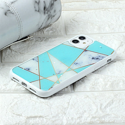 For iPhone 11 Marble Series Stars Powder Dropping Epoxy TPU Protective Case(Green White Plaid)-garmade.com