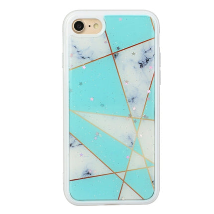 For iPhone SE 2020 / 8 / 7 Marble Series Stars Powder Dropping Epoxy TPU Protective Case(Green White Plaid)-garmade.com