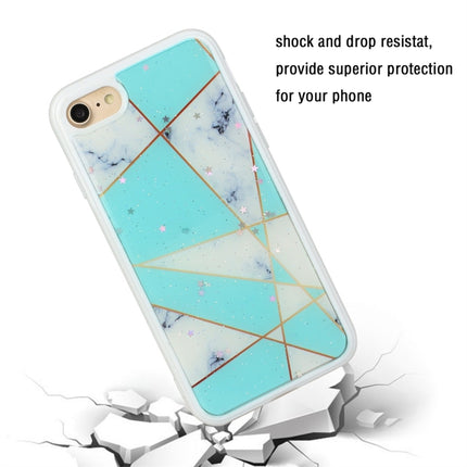 For iPhone SE 2020 / 8 / 7 Marble Series Stars Powder Dropping Epoxy TPU Protective Case(Green White Plaid)-garmade.com