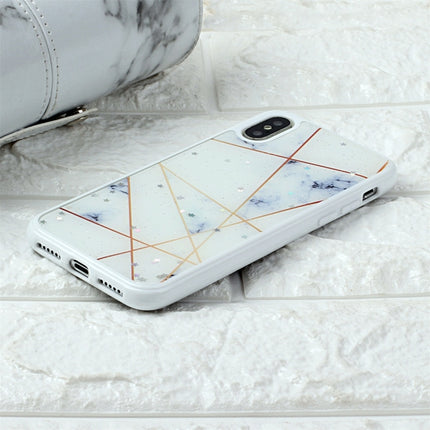 For iPhone X / XS Marble Series Stars Powder Dropping Epoxy TPU Protective Case(White Plaid)-garmade.com