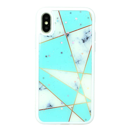 For iPhone X / XS Marble Series Stars Powder Dropping Epoxy TPU Protective Case(Green White Plaid)-garmade.com