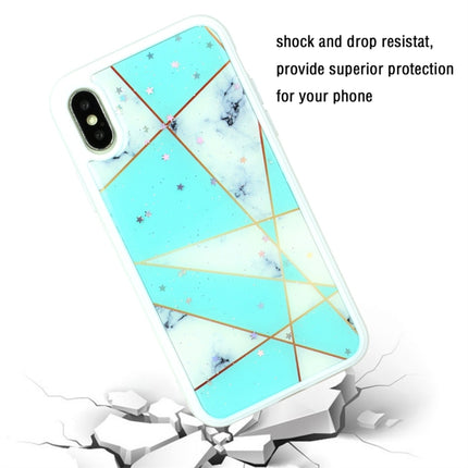 For iPhone XS Max Marble Series Stars Powder Dropping Epoxy TPU Protective Case(Green White Plaid)-garmade.com
