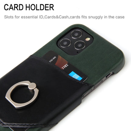 For iPhone 12 mini Fierre Shann Oil Wax Texture Genuine Leather Back Cover Case with 360 Degree Rotation Holder & Card Slot(Black+Green)-garmade.com