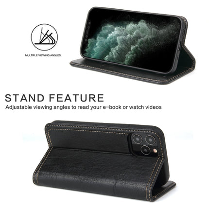 For iPhone 12 / 12 Pro Fierre Shann Retro Tree Bark Texture PU Magnetic Horizontal Flip Leather Case with Holder & Card Slots & Wallet(Black)-garmade.com
