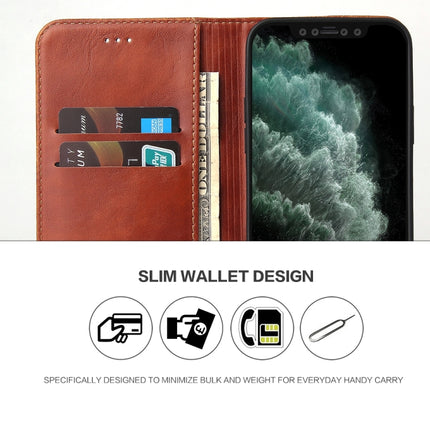 For iPhone 12 / 12 Pro Fierre Shann Retro Tree Bark Texture PU Magnetic Horizontal Flip Leather Case with Holder & Card Slots & Wallet(Brown)-garmade.com