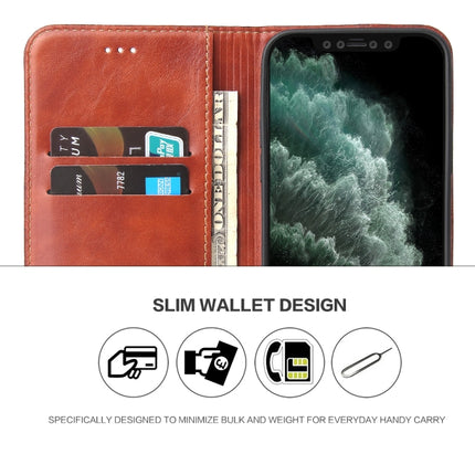For iPhone 12 / 12 Pro Fierre Shann Retro Tree Bark Texture PU Magnetic Horizontal Flip Leather Case with Holder & Card Slots & Wallet(Red)-garmade.com