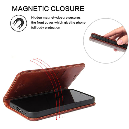 For iPhone 12 mini Fierre Shann Retro Tree Bark Texture PU Magnetic Horizontal Flip Leather Case with Holder & Card Slots & Wallet(Red)-garmade.com