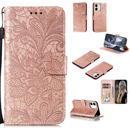 For iPhone 12 mini Lace Flower Horizontal Flip Leather Case with Holder & Card Slots & Wallet & Photo Frame(Rose Gold)-garmade.com