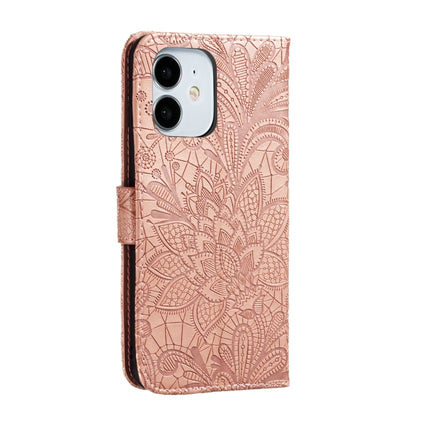 For iPhone 12 mini Lace Flower Horizontal Flip Leather Case with Holder & Card Slots & Wallet & Photo Frame(Rose Gold)-garmade.com