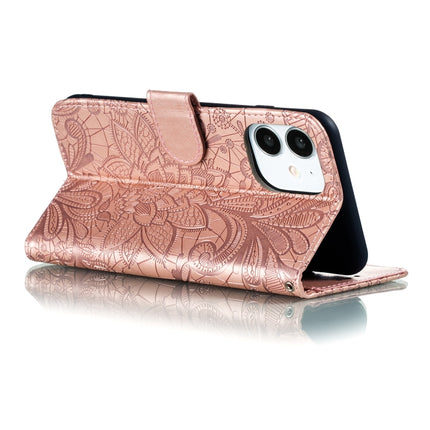 For iPhone 12 mini Lace Flower Horizontal Flip Leather Case with Holder & Card Slots & Wallet & Photo Frame(Rose Gold)-garmade.com