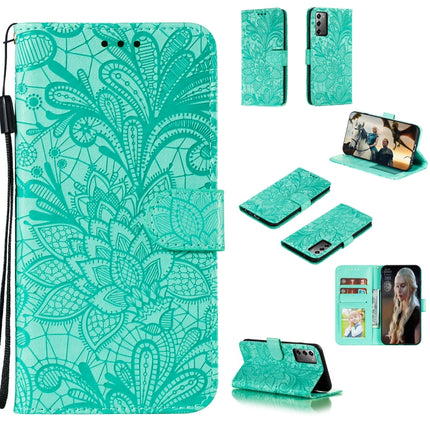 For Samsung Galaxy Note20 Lace Flower Horizontal Flip Leather Case with Holder & Card Slots & Wallet & Photo Frame(Green)-garmade.com
