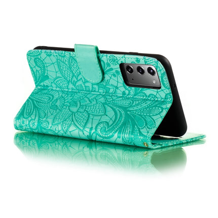 For Samsung Galaxy Note20 Lace Flower Horizontal Flip Leather Case with Holder & Card Slots & Wallet & Photo Frame(Green)-garmade.com