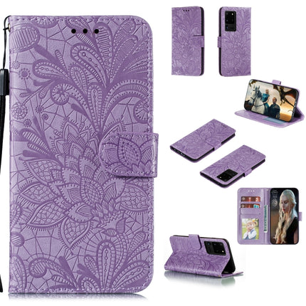 For Samsung Galaxy Note20 Ultra Lace Flower Horizontal Flip Leather Case with Holder & Card Slots & Wallet & Photo Frame(Purple)-garmade.com