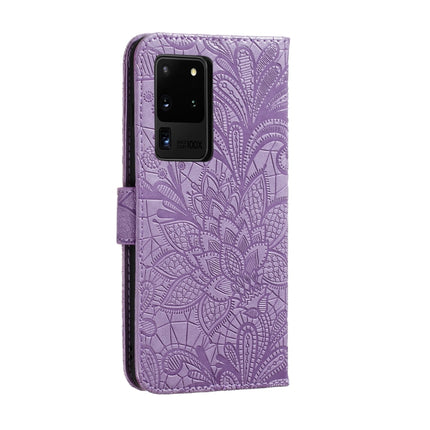 For Samsung Galaxy Note20 Ultra Lace Flower Horizontal Flip Leather Case with Holder & Card Slots & Wallet & Photo Frame(Purple)-garmade.com