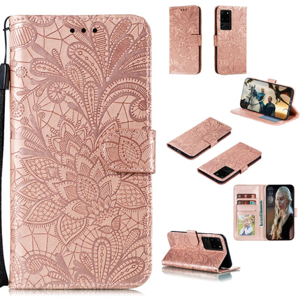 For Samsung Galaxy Note20 Ultra Lace Flower Horizontal Flip Leather Case with Holder & Card Slots & Wallet & Photo Frame(Rose Gold)-garmade.com