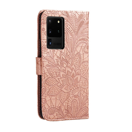 For Samsung Galaxy Note20 Ultra Lace Flower Horizontal Flip Leather Case with Holder & Card Slots & Wallet & Photo Frame(Rose Gold)-garmade.com