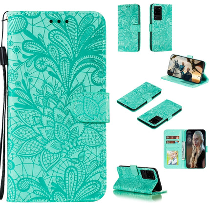 For Samsung Galaxy Note20 Ultra Lace Flower Horizontal Flip Leather Case with Holder & Card Slots & Wallet & Photo Frame(Green)-garmade.com