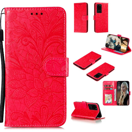 For Samsung Galaxy Note20 Ultra Lace Flower Horizontal Flip Leather Case with Holder & Card Slots & Wallet & Photo Frame(Red)-garmade.com