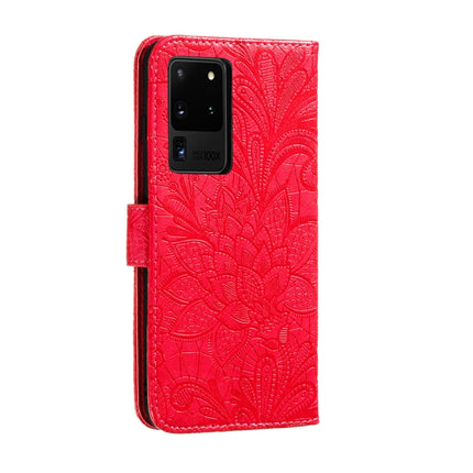 For Samsung Galaxy Note20 Ultra Lace Flower Horizontal Flip Leather Case with Holder & Card Slots & Wallet & Photo Frame(Red)-garmade.com