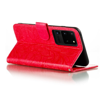 For Samsung Galaxy Note20 Ultra Lace Flower Horizontal Flip Leather Case with Holder & Card Slots & Wallet & Photo Frame(Red)-garmade.com