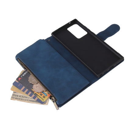 For Samsung Galaxy Note20 Ultra Multifunctional Retro Frosted Horizontal Flip Leather Case with Card Slot & Holder & Zipper Wallet & Photo Frame & Lanyard(Blue)-garmade.com