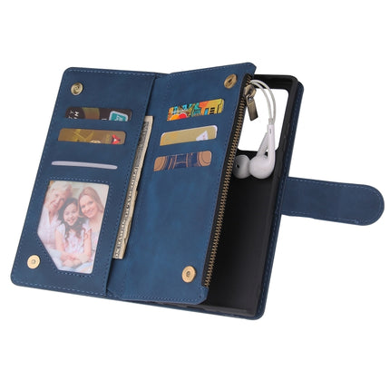 For Samsung Galaxy Note20 Ultra Multifunctional Retro Frosted Horizontal Flip Leather Case with Card Slot & Holder & Zipper Wallet & Photo Frame & Lanyard(Blue)-garmade.com