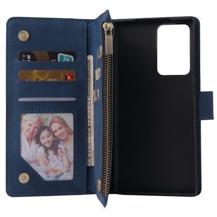 For Samsung Galaxy Note20 Ultra Multifunctional Retro Frosted Horizontal Flip Leather Case with Card Slot & Holder & Zipper Wallet & Photo Frame & Lanyard(Blue)-garmade.com