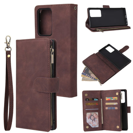 For Samsung Galaxy Note20 Ultra Multifunctional Retro Frosted Horizontal Flip Leather Case with Card Slot & Holder & Zipper Wallet & Photo Frame & Lanyard(Coffee)-garmade.com