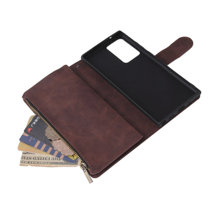 For Samsung Galaxy Note20 Ultra Multifunctional Retro Frosted Horizontal Flip Leather Case with Card Slot & Holder & Zipper Wallet & Photo Frame & Lanyard(Coffee)-garmade.com