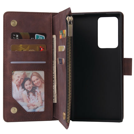 For Samsung Galaxy Note20 Ultra Multifunctional Retro Frosted Horizontal Flip Leather Case with Card Slot & Holder & Zipper Wallet & Photo Frame & Lanyard(Coffee)-garmade.com