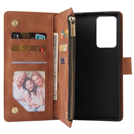 For Samsung Galaxy Note20 Ultra Multifunctional Retro Frosted Horizontal Flip Leather Case with Card Slot & Holder & Zipper Wallet & Photo Frame & Lanyard(Brown)-garmade.com