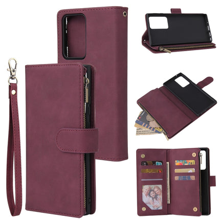 For Samsung Galaxy Note20 Ultra Multifunctional Retro Frosted Horizontal Flip Leather Case with Card Slot & Holder & Zipper Wallet & Photo Frame & Lanyard(Red Wine)-garmade.com
